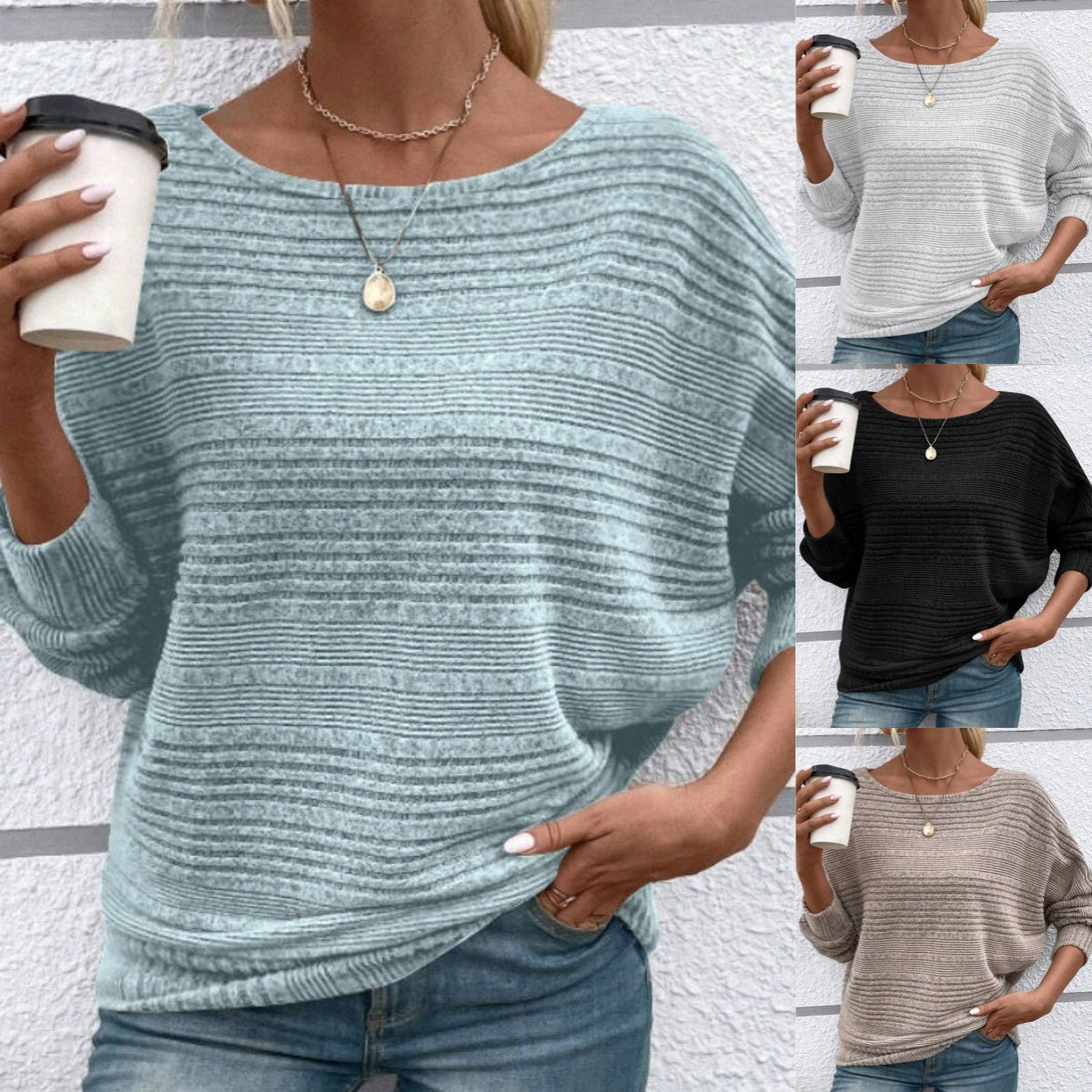 Striped Round Neck Long Sleeve Knit Top