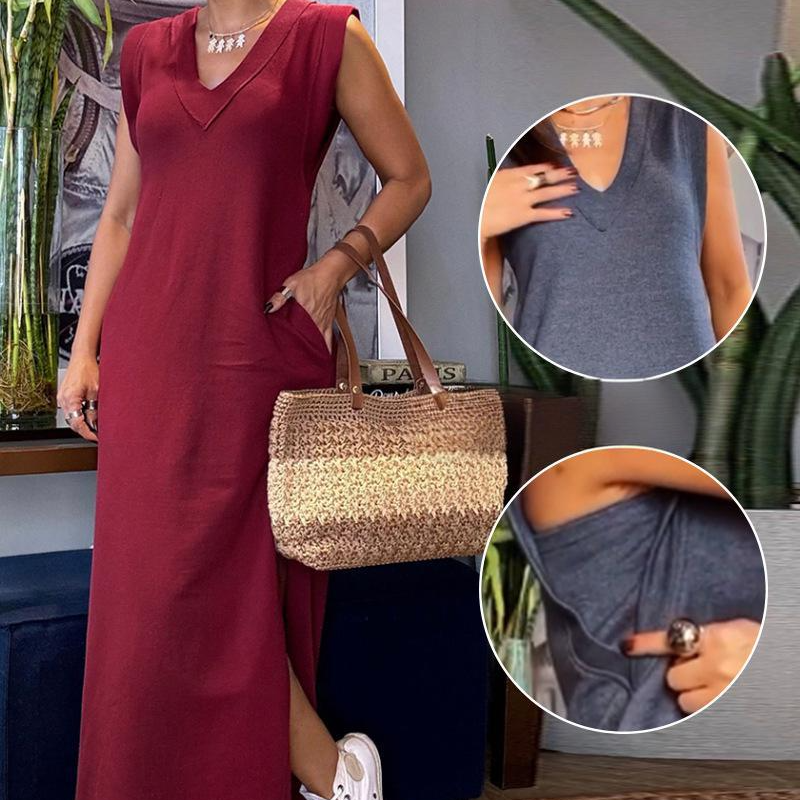 Printed V-Neck Split Maxi Dress