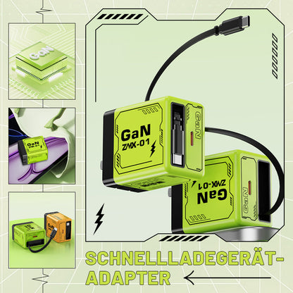 🔌Buy 1 Get 1 Free🔋120W GaN Aluminum Super Fast Charger - 2-in-1 Retractable Foldable Mobile Wall Plug, Dual Ports, Type C/Lightning, Compact Travel-Friendly Safe Phone Accessories, Charger for iPhone