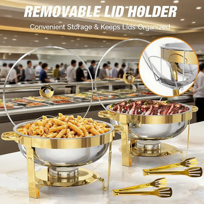 Garvee Round Professional Stainless Steel Chafing Dish 5QT Round Buffet Server & Warmer Rust Resistant Casserole Cooking Container