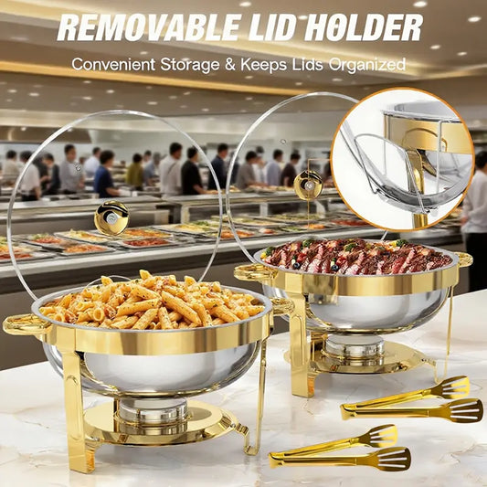 Garvee Round Professional Stainless Steel Chafing Dish 5QT Round Buffet Server & Warmer Rust Resistant Casserole Cooking Container