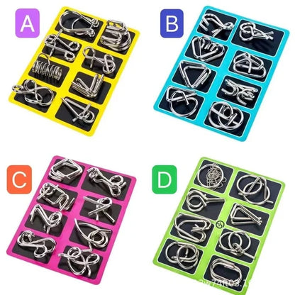 🔥Last Day Promotion 50% OFF🧠🔠Metal Puzzle Ring Set (8-Piece) Blue Edition Brain Teaser Game