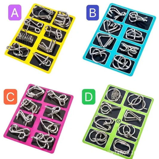 🔥Last Day Promotion 50% OFF🧠🔠Metal Puzzle Ring Set (8-Piece) Blue Edition Brain Teaser Game