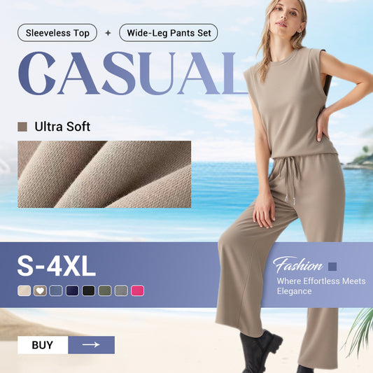 💕2025 Hot Sale 56% OFF🔥2025 New Women's Casual Sleeveless Top & Wide-Leg Pants Set
