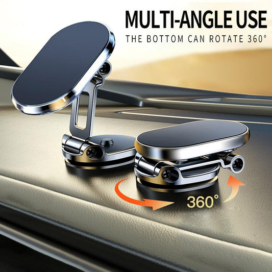 🚗 Foldable Metal Magnetic Car Phone Holder📱 - 360° Rotating, Adjustable Angle & Height Dashboard Mount, Strong Magnetic Hold, Compact Universal Hands-Free Phone Stand for Cars