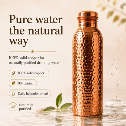 Premium Drinking Bottle Made of 100% Solid Copper – Plastic-Free and Inspired by Ayurveda