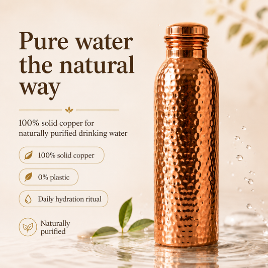 Premium Drinking Bottle Made of 100% Solid Copper – Plastic-Free and Inspired by Ayurveda