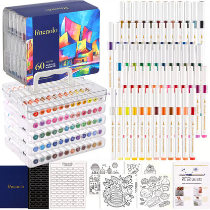 Acrylic Paint Markers Set (12/24/36/48/60 Colors, Stackable Box) - Automatic Ink Control, Waterproof Flexible Tip, High-Opacity Lightfast Colorful Art Supplies, Layering Capable, Craft Supplies for Adults, Art for Kids