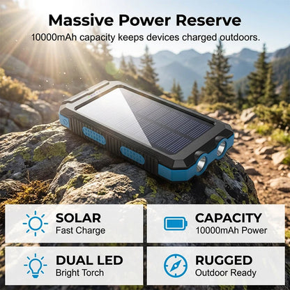 Solar Power Bank with Dual Flashlight & Compass