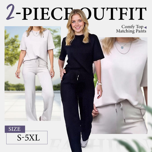 🌸New Arrival 50%OFF💖 ✨Trending Now ✨Chic Women's Solid Short-Sleeve Tops ＆ Pants Two-Piece Set
