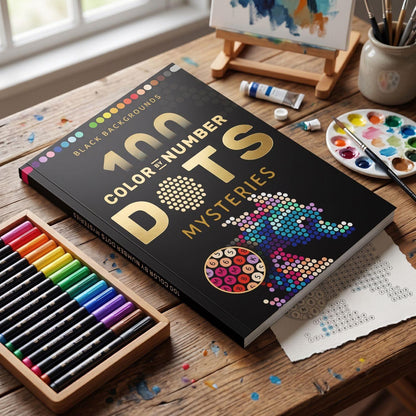 Adult Color by Number Dot Book, 100 Pages Black Background Mystery Puzzles, Large Print A4 Activity Book, Stress Relief Gift for Adults & Teens