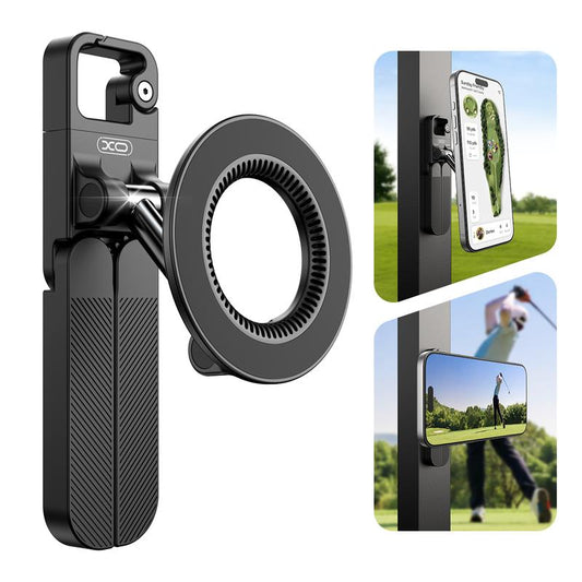 Magnetic Mobile Cellphone Holder - Folding Dual-Sided Iron MagSafe Tripod with 360° Rotating Ring Kickstand, Handheld Grip Mount