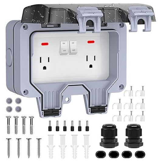 ⚡ LIMITED-TIME 50% OFF! ✨ Outdoor Electrical Outlet with Cover, IP66 Waterproof Square Universal Socket, Weatherproof Exterior Wall Electrical Box with Switch & Indicator Light 🔒
