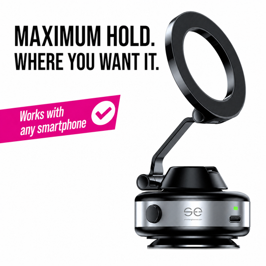 Vacuum-Magnetic Phone Holder with 360° Rotation – Sturdy, Wireless, and No Adhesive Residue
