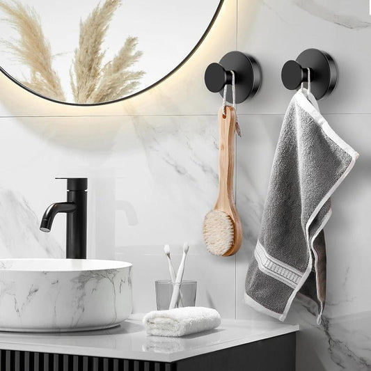 Heavy-Duty Stainless Steel Shower Suction Cup Hooks with Replaceable Core, Vacuum Locking No-Drill Removable Self-Adhesive Hooks for Indoor Bathroom Glass Tile, Holds Towels Robe Steady, Home Organizers for House Decor