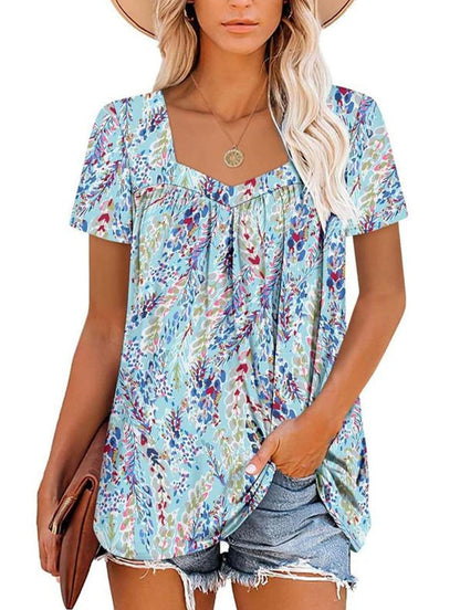 ⏰Hot Sale 50% Off-Women's Summer Pleated Printed Short-Sleeves🔥