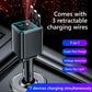 7 in 1 Retractable Car Charger 120W Super Fast Charging PD 20W USB A 65W 3 Tangle Free Retractable Cables Charge 7 Devices Simultaneously Starry Sky Light 1 Click Galaxy Projector LED Voltage Display Smart Chip Universal for iPhone Samsung Android iPad su