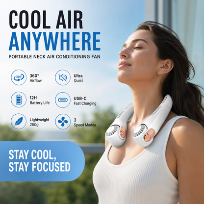 🥳2026 HOT SALE🥳💨 50% OFF!🍃 Neck Air Conditioner Fan – Ultra‑quiet, 360° rotating, 3 speeds. Hands‑free cooling, long battery. Summer essential! 😎🌬️