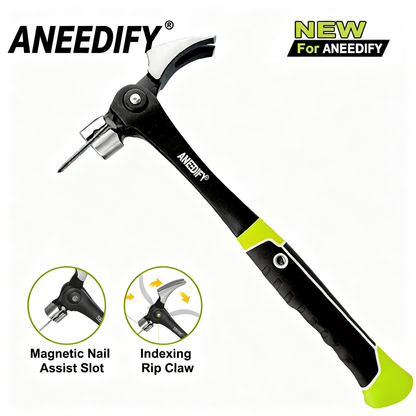Adjustable Nail Puller Hammer, Magnetic Nail Starter, Anti-Slip Shock-Absorbing Handle, Claw Hammer for DIYers in Workshop, Construction & Remodeling