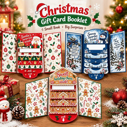 Handcrafted Waterfall Christmas Greeting Card Booklet - Unique Pull-Tab Interactive Holiday Card with 5 Pull-Down Panels