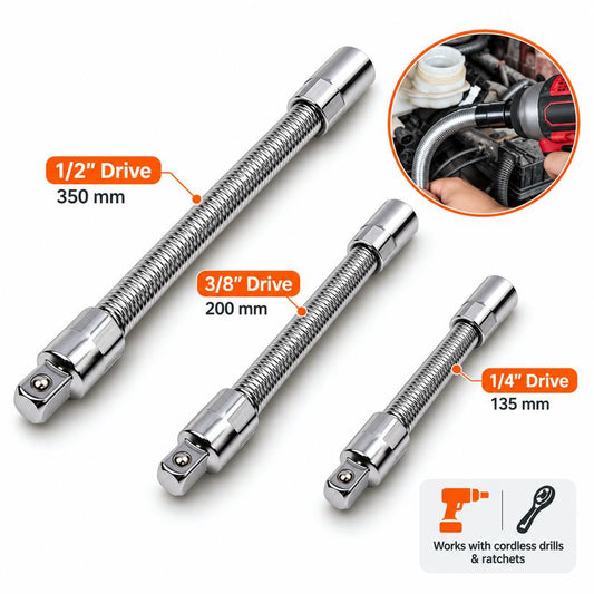1/2 Inch 35cm Multifunctional Socket Wrench Set - 3 Bendable Shafts, Wrench Extender, Connecting Rod - Work Tools, Cars Accessories, Car Stuff, Field Mechanic Tools