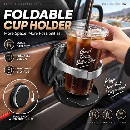 🚗 Last Day Special Price £8.99! 🥤Multifunctional Foldable Car Door Cup Holder Large Diameter Drink and Water Bottle Storage Rack