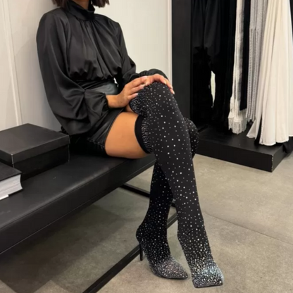 🔥Women’s Sparkly Faux Diamonds Over-the-Knee Boots👠