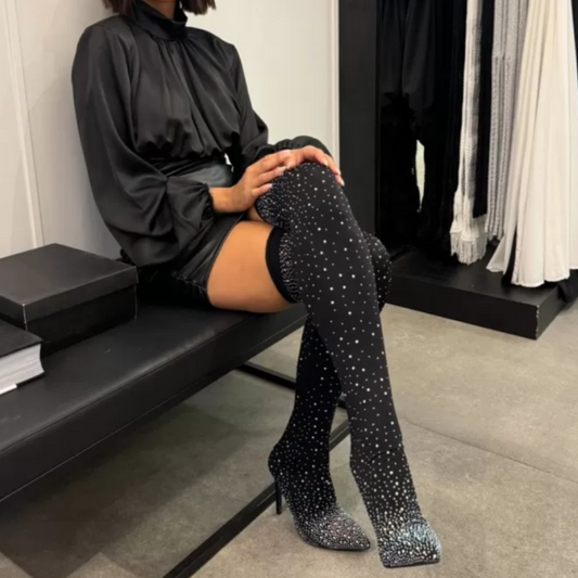 🔥Women’s Sparkly Faux Diamonds Over-the-Knee Boots👠
