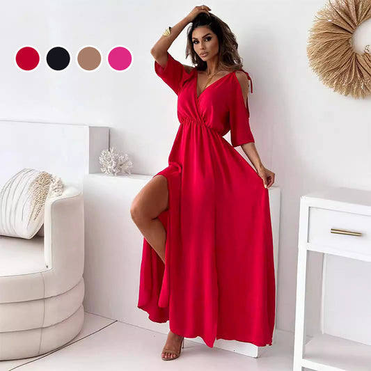 💖👗Limited Sale 50% OFF🌹 Women’s Elegant Sexy V Neck Side Slit Dress - Show Off Your Charming Curves, Radiate Elegance!