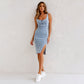 🌸 Spring Specials! 🌸 Adjustable Strap U-Neck Split Denim Bodycon Cami Dress