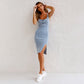 🌸 Spring Specials! 🌸 Adjustable Strap U-Neck Split Denim Bodycon Cami Dress