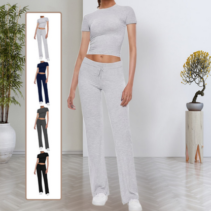🌸New Arrival 50%OFF💖 Women's Casual Solid Color T-Shirt & Straight Leg Pants Set