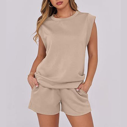 💕2025 Hot Sale 49% OFF🔥2025 New Women's Cap Sleeve Crewneck Top & Drawstring Shorts 2-Piece Set