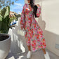 🌷Hot Sale 50% OFF🌸Fashion V-Neck Button Long Sleeve Floral Waist Dresses