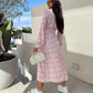 🌷Hot Sale 50% OFF🌸Fashion V-Neck Button Long Sleeve Floral Waist Dresses