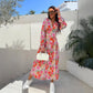 🌷Hot Sale 50% OFF🌸Fashion V-Neck Button Long Sleeve Floral Waist Dresses
