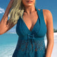 Women's V-Neck Lace Swimdress ＆ Boyshorts Two-Piece Set