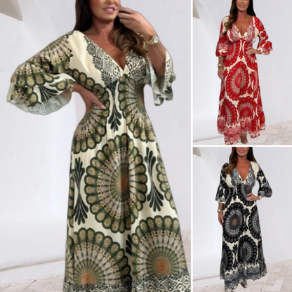 💖Big price reduction！🔥💖Women's Retro Boho Deep V-Neck Maxi Dress🔥