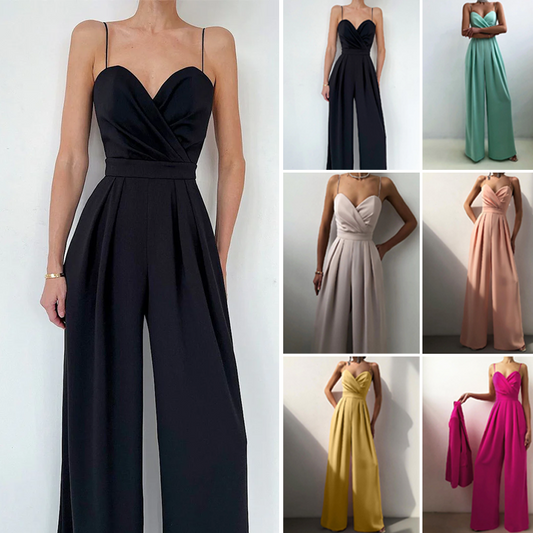 💖Limited Sale 50% OFF💖Women's Solid Color Camisole Waist-slimming Straight Jumpsuit