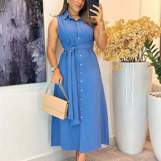 🔥2025 New arrivals - 50% OFF🌺Women's Elegant Sleeveless Button Down Shirt Long Dress