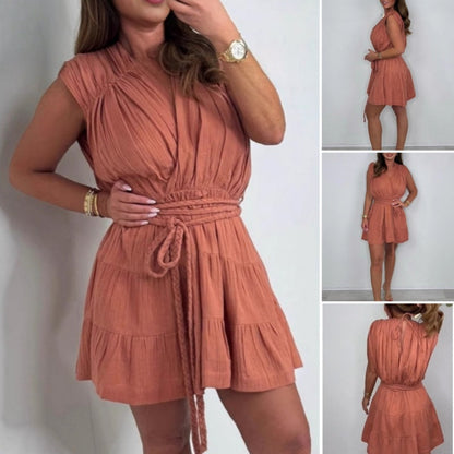 💖👗Limited Sale 50% OFF🌹 Women's Elegant Solid Color V-Neck Sleeveless Dress