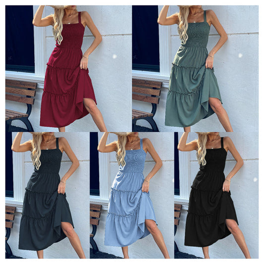 💖Limited Sale 50% OFF💖Women's Sleeveless Smocked Dress with Tiered Ruffle Hem