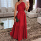 💖Summer New Arrivals 💐Specials⏰Stylish Solid Color One-Shoulder Ruched Waist Long Dress