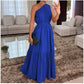 💖Summer New Arrivals 💐Specials⏰Stylish Solid Color One-Shoulder Ruched Waist Long Dress