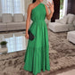 💖Summer New Arrivals 💐Specials⏰Stylish Solid Color One-Shoulder Ruched Waist Long Dress