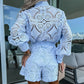 🌸Summer Hot Sale 49%OFF🌸Women's Casual Elegant Lace 2-Piece Set with Button Down Shirt and Shorts