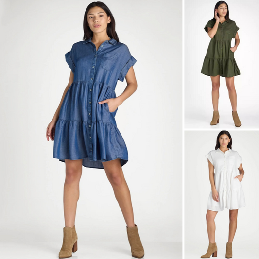 🎉Limited Time 50% OFF👗Women’s Lapel Short Sleeve Pleated Button-Down Dress