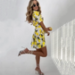 🌞New Summer Mood💛Women's Printed Lapel V-Neck Long Dress with Belt