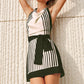 Striped Halter Cowl-Neck Zipper Short Dress