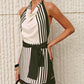 Striped Halter Cowl-Neck Zipper Short Dress